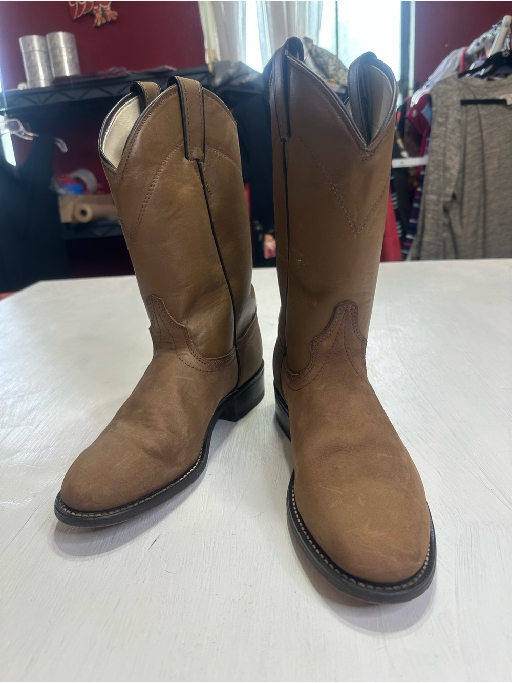 Vintage Laredo USA Leather Roper Cowboy Boots Womens 7.5M Brown Style 6923 - Picture 2 of 12